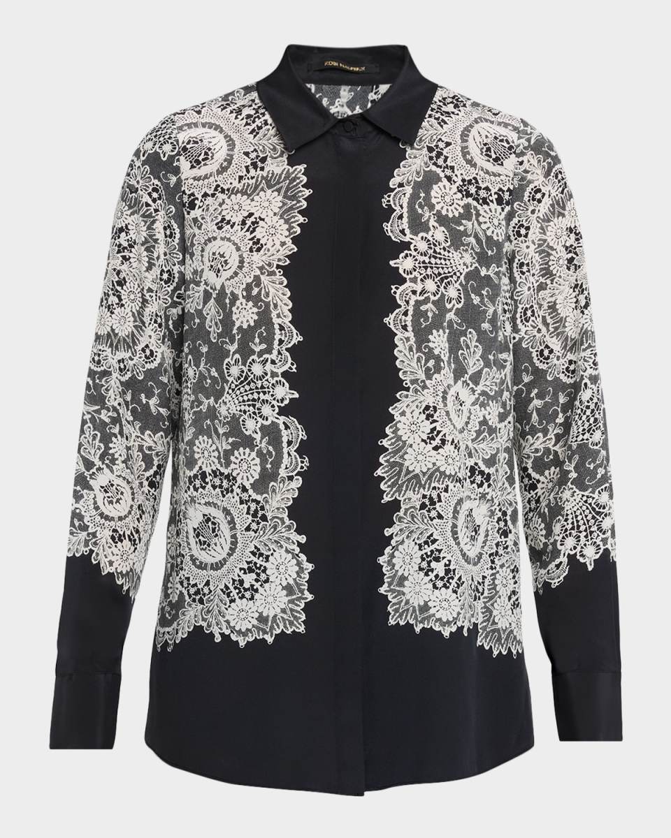 Willa Lace-Print Silk Blouse